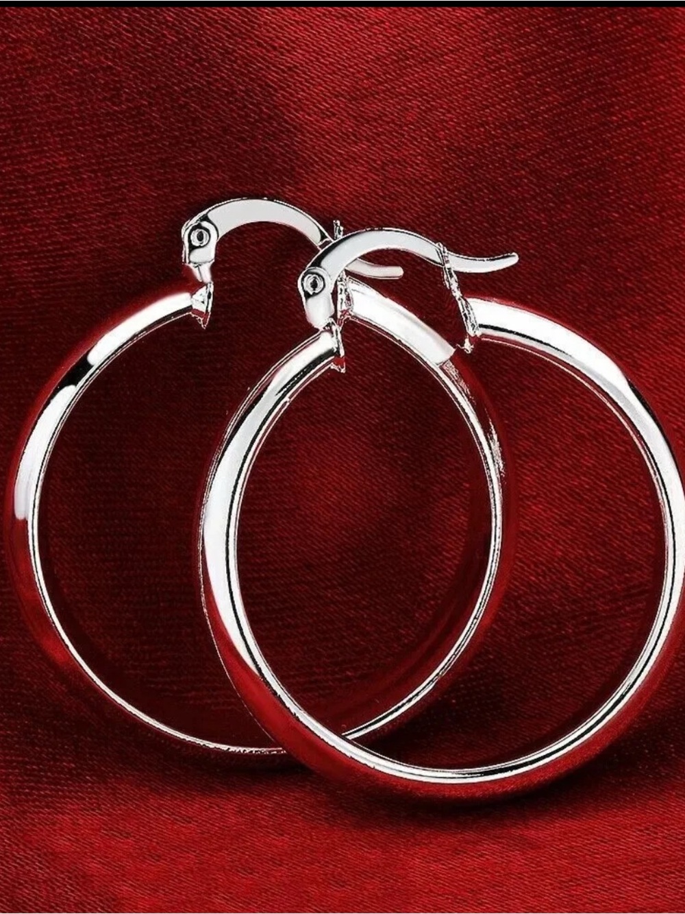 Classic Silver Hoop Earrings - Polished Women's Hoops NEW - Picture 2 of 2